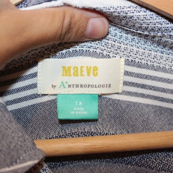 Anthropologie Maeve Striped Viscose Blend Button Down Shirt Women's Size 1X - Picture 9 of 11